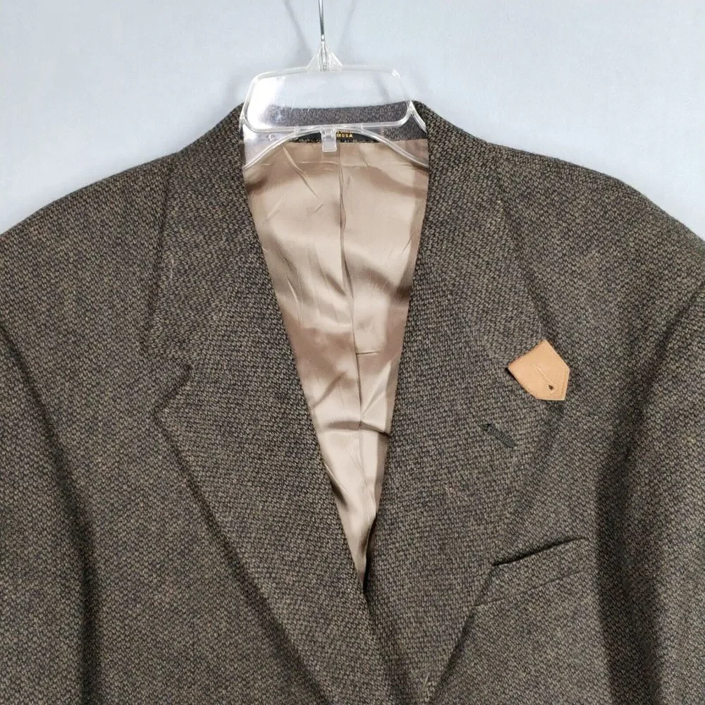 Mens Wool Tweed Jacket Suede Elbow Patch 2 Button Blazer 43L Vintage Evan-Picone